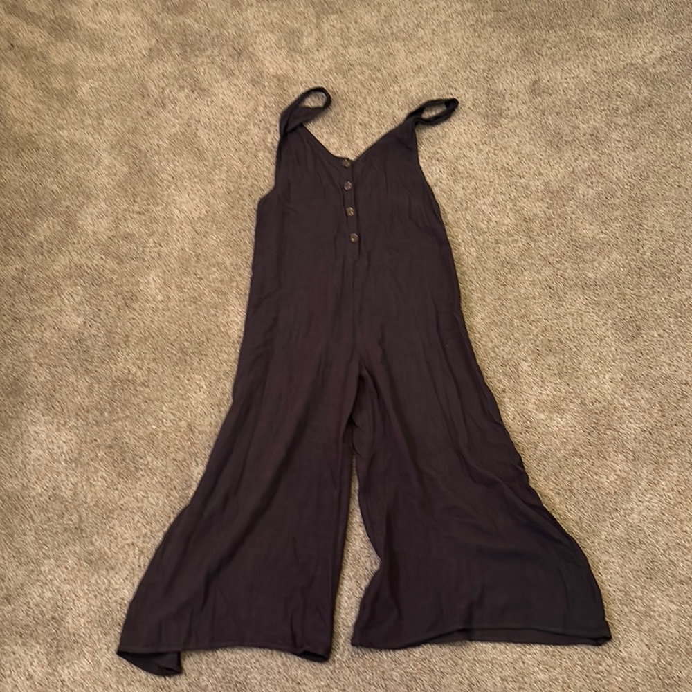 Womens Black Wide-Leg Button Front Jumpsuit